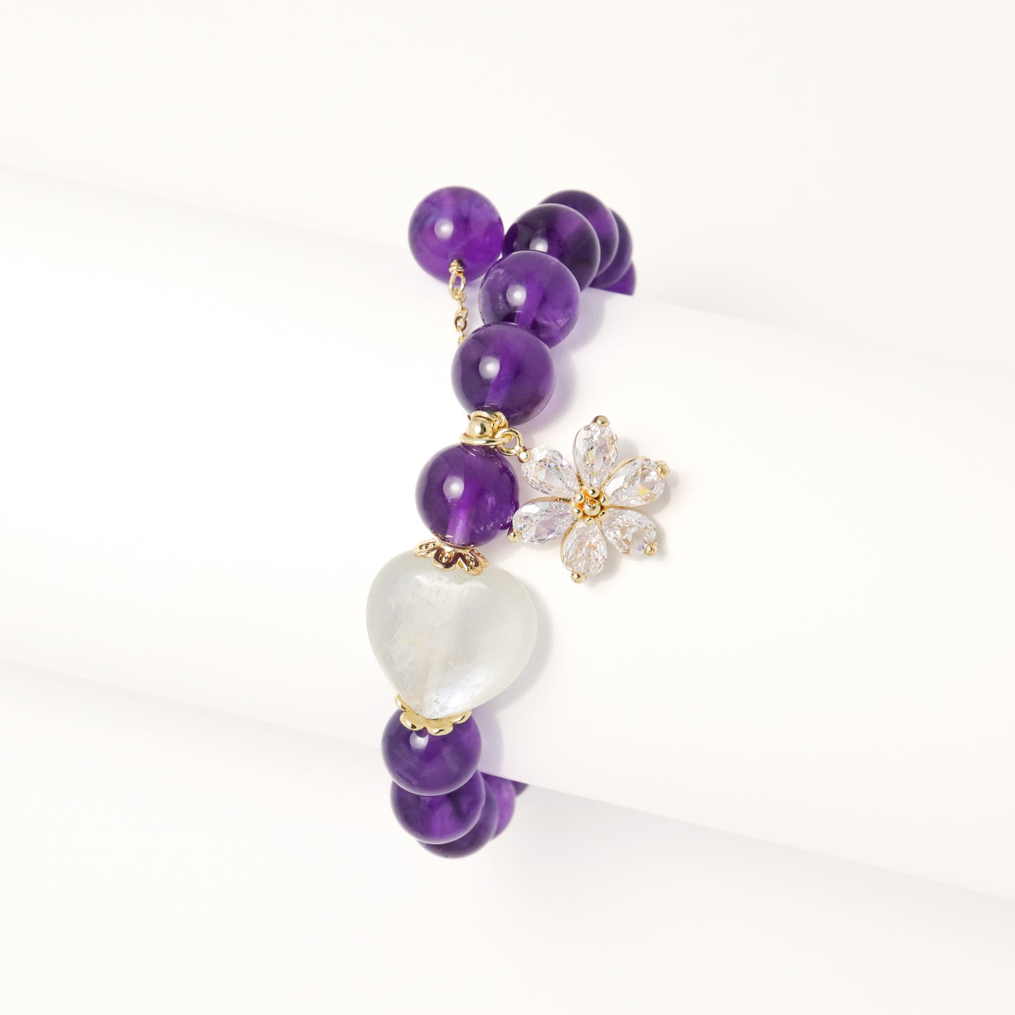 Faithful Love - Amethyst & Moonstone Heart Bracelet