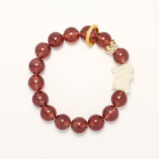 Red Queen - Ivory Rabbit & Pigeon Blood Strawberry Quartz Bracelet