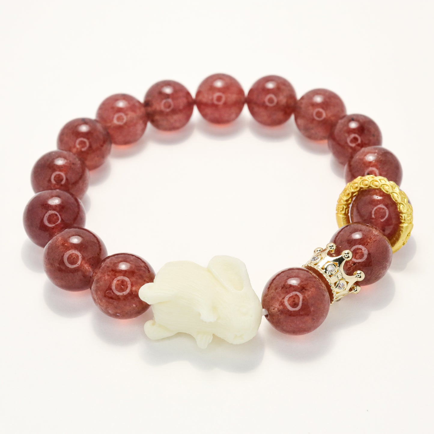 Red Queen - Ivory Rabbit & Pigeon Blood Strawberry Quartz Bracelet