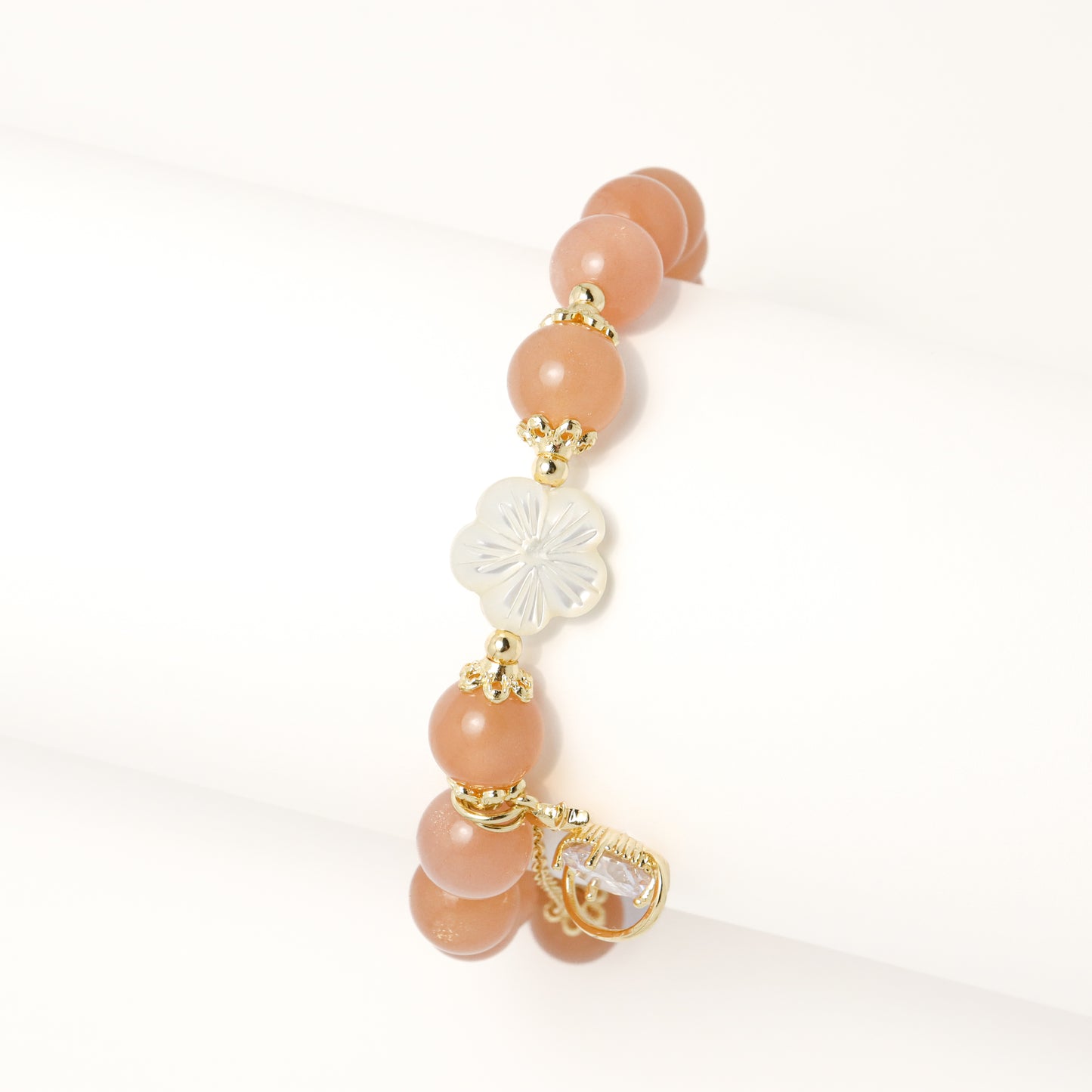 Morning Star - Orange Moonstone & Flower Shell Bracelet