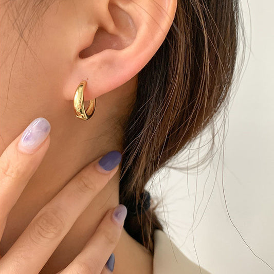 Simple Love - S925 Sterling Silver Hoop Earrings (Color: Gold)