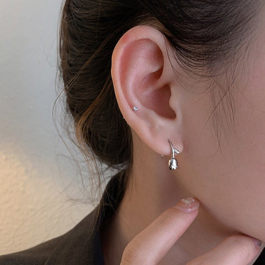 Elegant French Tulip S925 Sterling Silver Stud Earrings