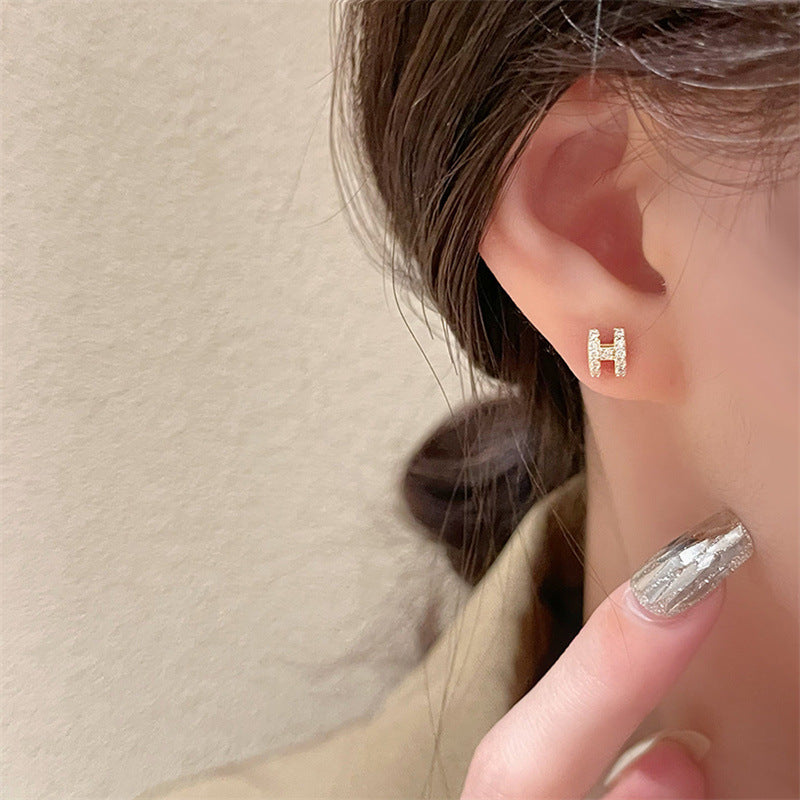 Elegant 3D H - Full Zircon & S925 Sterling Silver Stud Earrings