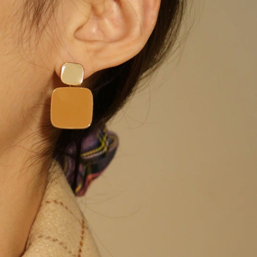 Vintage Squares Drop Two-Tone Dripping Oil Painted Stud Earrings