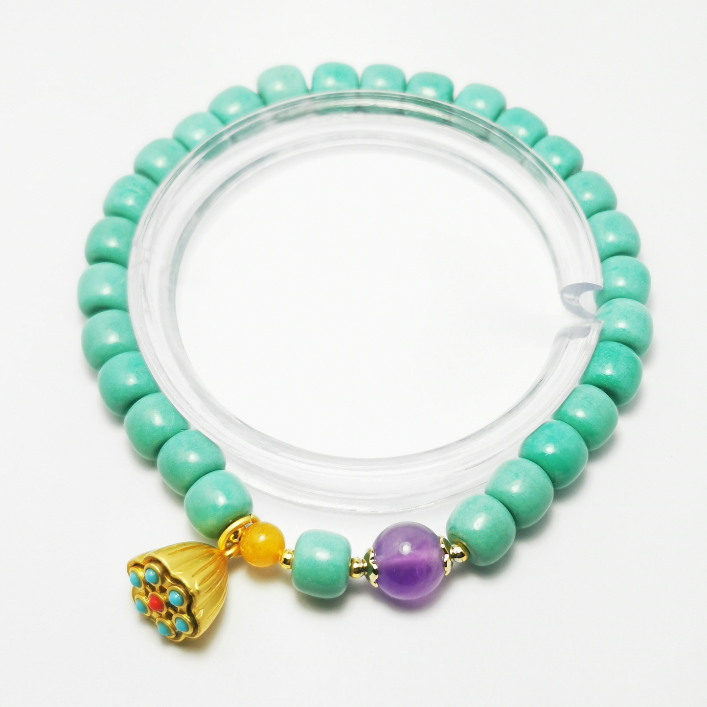 Mya Mixed - Lavender Amethyst & Turquoise Bracelet with Lotus Pendant